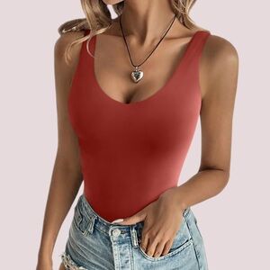 NWT REORIA Deep V Neck Backless Sleeveless Double Lined‎ Thong Bodysuit- S